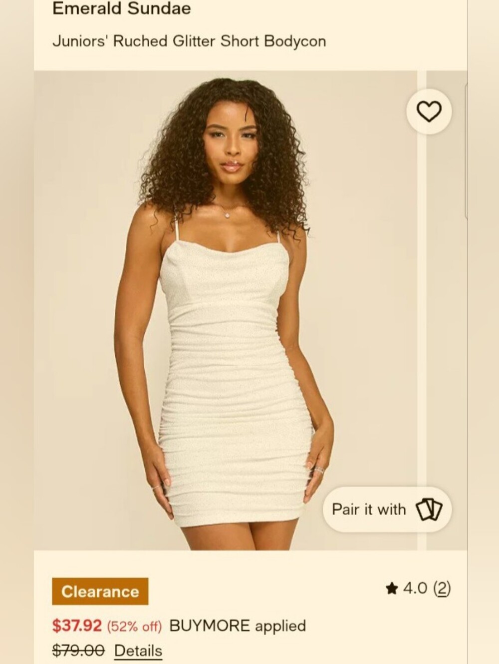 Emerald Sundae Ruched White Bodycon Mini Dress - Juniors LARGE